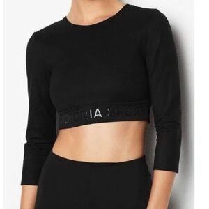Victoria Sport Black Crop Logo Band Top Size S